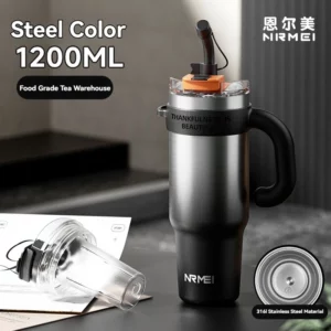 1.2L Drinkware Vacuum Flasks Thermoses Termo Water Bottle Tumbler Coffee Cup Stainless Steel With Straw Lid Insulated Mug Handle - Image 1