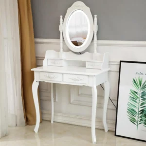 4 Drawer Makeup Dressing Table Vanity Set with LED Mirror and Stool Dresser Desk United States - Image 5