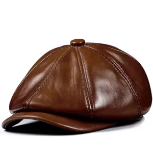 Spring New Genuine Leather Hat Cap Cowhide Beret Warm Cotton Men Padding Brand Brown/Black Duck Hat - Image 1