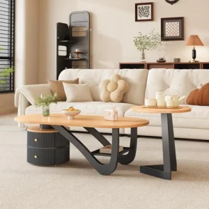 Space Saving Modern Coffee Table Living Room Drawers Simple Clear Round Designer Coffee Table Nordic Wood Meubles Home Furniture - Image 6