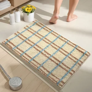 Geometric Bath Mat | Super Soft Microfiber Plush Rug | Quick Drying & High Absorbency | Abstract Striped Modern Bathroom Carpet - Image 6