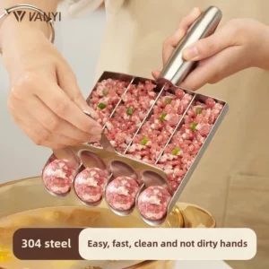 1PCS 304 Stainless Steel Meatball Maker with Fishball Shrimp Slurry Mold for Kitchen Camping – Compact Design for Easy Storage - Image 1