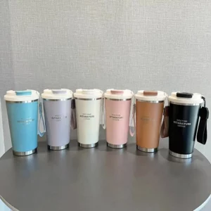 450ml Hot Cold Water Bottle with Strap Sponge Brush 304 Stainless Steel Student Bottle Leak-proof Straw Cup - Image 2