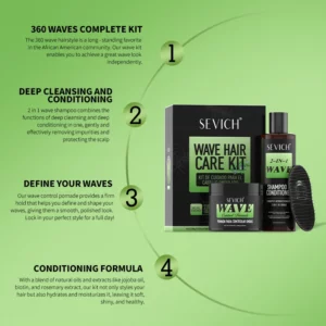 Wave Control Pomade Kit 360 Deep Wave Hair Gel Prevent hair breakage shampoo Sport Wavy Curly Hair Control Gel With Cap Kit - Image 5