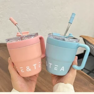 480ml Coffee Cup with Straw Lid Stainless Steel Thermos Mug for Hot Cold Drinks Water Tea Milk Office Outdoor Portable Bottle - Image 4
