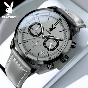 PLAYBOY Original Classic Leather Strap Men Quartz Watch Top Brand Multifunction Wrist Watch Men Casual Fashion Watches for Men - Image 1