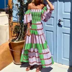 luxury women's elegant dress Womens Mexican Floral Print Off Shoulder Maxi Dress dresses for women 2024 wedding guest summer - Image 4