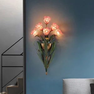 Creative White Pink Flower Wall Light French Rural Leaf Bedside Lamp Living Room Homestay Europe Pastoral Home Decor Lighting - Image 4