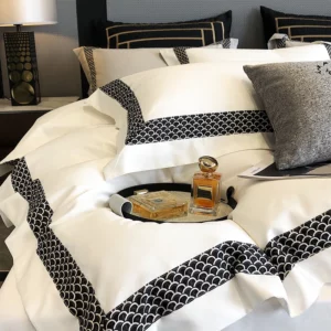 White 1000TC Egyptian Cotton Luxury Hotel Style 4Pcs Bedding Set Broad Side Embroidery Duvet Cover Set Pillowcases Bed Sheet Set - Image 4