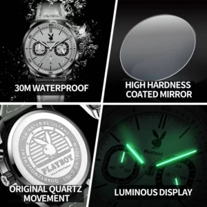 PLAYBOY Original Classic Leather Strap Men Quartz Watch Top Brand Multifunction Wrist Watch Men Casual Fashion Watches for Men - Image 5