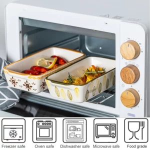 Flowers Rectangular Oval Bakeware Pan With Handle Ceramic Baking Dish Roasting Lasagna Pan Kitchen Salad Cheese Baked Pan - Image 2