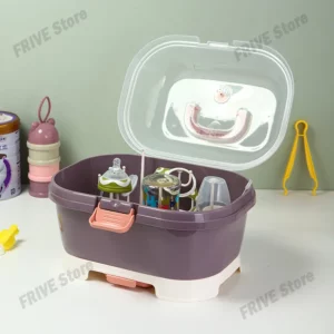 Portable Baby Bottle Storage Box Pacifier Drying Rack with Cover Outdoor Travel Baby Cutlery Storage Box Dustproof Drain Box - Image 5