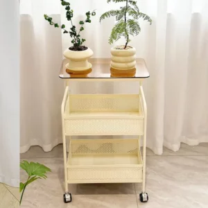 Metal Snack Storage Cart Mobile Sofa Side Table with Wheels Compact Living Room Storage Holder Bedside Glass Coffee Table - Image 3