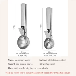 Stainless Steel Dual-purpose Ice Cream Scoop Ice Cream Scooper Multifunctional Fruit Scoop Kitchen Supplies - Image 2