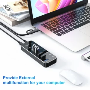 RSHTECH USB 3.2 Hub USB C Splitter Powered 10Gbps Data Hub with Individual Touch On/Off Switches USB Extension for MacBook Mac - Image 5