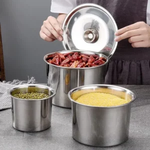 Stainless Steel Basin with Lid Metal Bowl Sauce Serving Dish Metal Bowl with Cover Metal Bowl with Cover Containers with Lids - Image 3