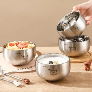 WORTHBUY 316 Stainless Steel Rice Soup Bowls with Lid Children Tableware Anti-Scald Double Layer Food Containers For Kid 380ML - Image 4