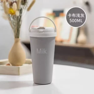 Ins Style Stainless Steel Tumbler with Straw Handle Portable Thermal Coffee Cup for Car Office Gift - Image 3