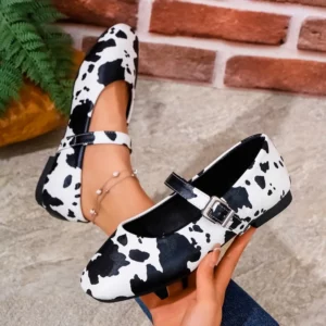 2025 Summer Hot Sale Buckle Strap Women's Round Toe Flats Soft Sole Casual Shoes Printing Shallow Plus Size Daily Outdoor Flats - Image 2