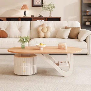 Space Saving Modern Coffee Table Living Room Drawers Simple Clear Round Designer Coffee Table Nordic Wood Meubles Home Furniture - Image 1