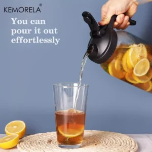 KEMORELA 64OZ Glass Water Jug with Handle and Lid 1/2/3 Set Heavy-Duty Pitcher for Iced Tea Juice -Dishwasher Safe with Brush - Image 2