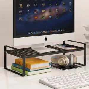 Laptop Stand Cooling 2-Layer Metal Hollow Out Storage Rack Office Desk white Storage Dormitory Desktop monitor stand - Image 2