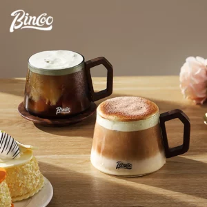 BINCOO 340ML Transparent Heat-resistant Espresso Cup Glass Coffee Mug with Wood Handle Cappuccino Latte Tea Water Cups Set Gift - Image 3