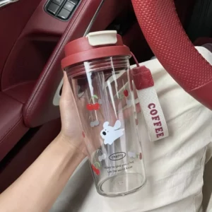 Cute Cartoon Water Cup Double Drinking Water Bottle 550ml Leak-proof Large Capacity Plastic Cups Carrying Rope Coffee Cup - Image 6