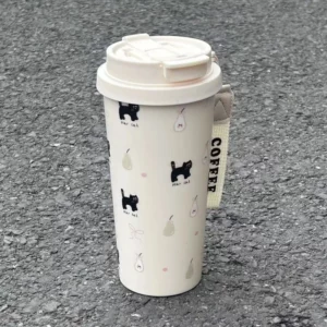 Cute Cartoon Water Cup Double Drinking Water Bottle 550ml Leak-proof Large Capacity Plastic Cups Carrying Rope Coffee Cup - Image 5