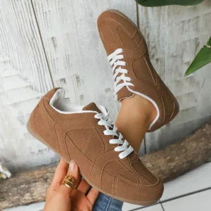 2025 New Women Sneakers Suede Retro German Training Shoes Fashion Flat Casual Shoes Comfortable Round Toe Lace-up Student Shoes - Image 2