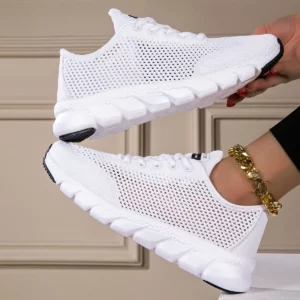2024 New cross-border large summer hollowed-out woven women's sports casual shoes light running shoes White shoes - Image 1
