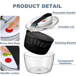LMETJMA 3L Salad Spinner Large Salad Sowl With Lid One-handed Easy Press Salad Spinner Washer Dryer Drainer Mixer JT249 - Image 2