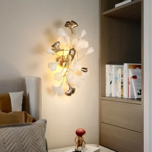 Romantic Flowers Foyer LED Wall Lamp Ceramics Leaf Bedroom Hotel Sconces Art Decorate G9 Bulb Gold Metal Lighting - Image 4