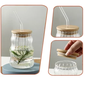 1/2pcs 500ml Glass Tumblers Cups With Straw Mason Jar Clear Juice Coffee Milk Cup With Bamboo Lids Drinkware Stripe Beer Mug - Image 4