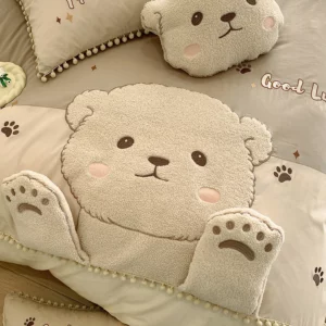 Cute Cartoon Bear Applique Embroidery 100% Cotton Child Bedding Set Single Quilt Cover Bed Comforter Cover Bed Sheet Pillowcases - Image 5
