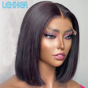 Lekker Ombre Blonde Short Straight Bob 13x1 Lace Front 100% Human Hair Wig For Women Brazilian Remy Hair Middle Part Colored Wig - Image 5