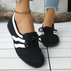 Fashion Trend Womens Color Block Lace-up Sneakers 2025 New Shallow Mouth Flat Casual Shoes Retro Single Shoes - Image 1