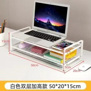 Laptop Stand Cooling 2-Layer Metal Hollow Out Storage Rack Office Desk white Storage Dormitory Desktop monitor stand - Image 5
