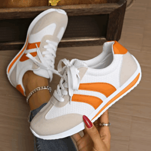 Women's Lightweight Fashion Sneakers Comfort Non Slip Casual Sports Shoes Woman Orange Striped Mesh Breathable Platform Sneakers - Image 6