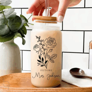 Personalized Coffee Cup Transparent Glass Coffee Cup Iced Coffee Glass Cup with Lid Straw Bridal Shower Gift Engagement Gift - Image 3