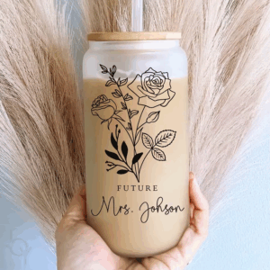 Personalized Coffee Cup Transparent Glass Coffee Cup Iced Coffee Glass Cup with Lid Straw Bridal Shower Gift Engagement Gift - Image 5