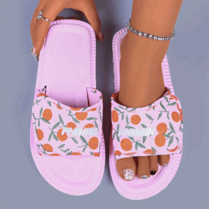 Women's Floral Print Slide Sandals Casual Summer Flat Heel round Toe Fabric Upper EVA Sole Insole Slip-On Summer Footwear - Image 2