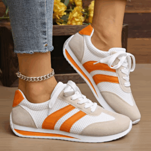 Women's Lightweight Fashion Sneakers Comfort Non Slip Casual Sports Shoes Woman Orange Striped Mesh Breathable Platform Sneakers - Image 7