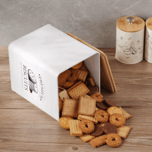 Airtight Metal White Cookie Storage Container, Biscuit Tin With Handle & Lid, Cookies Jar Box, Food Storage Canisters - Image 4