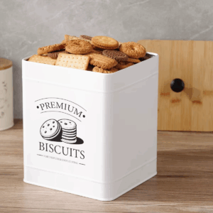 Airtight Metal White Cookie Storage Container, Biscuit Tin With Handle & Lid, Cookies Jar Box, Food Storage Canisters - Image 5