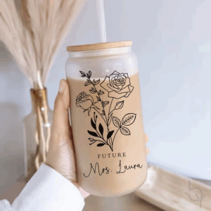 Personalized Coffee Cup Transparent Glass Coffee Cup Iced Coffee Glass Cup with Lid Straw Bridal Shower Gift Engagement Gift - Image 4