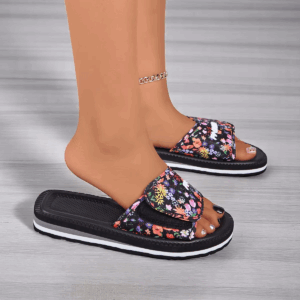 Women's Floral Print Slide Sandals Casual Summer Flat Heel round Toe Fabric Upper EVA Sole Insole Slip-On Summer Footwear - Image 5