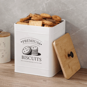 Airtight Metal White Cookie Storage Container, Biscuit Tin With Handle & Lid, Cookies Jar Box, Food Storage Canisters - Image 7