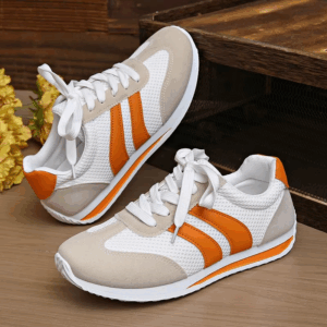 Women's Lightweight Fashion Sneakers Comfort Non Slip Casual Sports Shoes Woman Orange Striped Mesh Breathable Platform Sneakers - Image 3