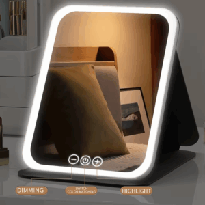 3 Colors Dimmable LED Makeup Mirror with Touch Screen Fold Cosmetic Makeup Mirror Rechargeable Tabletop for Travel & Home Use - Image 6